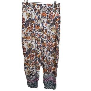 Anthropologie Mixed Floral Paisley Modal Jogger Pants Small Orange Blue Boho